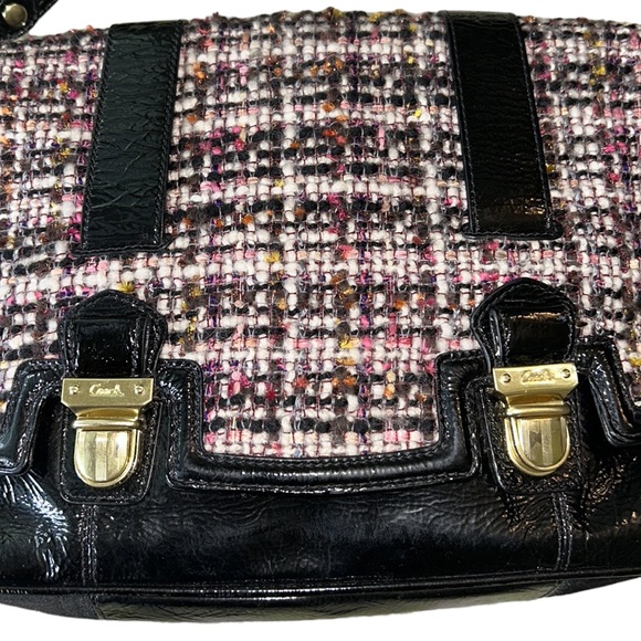 RARE COACH Poppy Tweed Black Patent Flap Shoulder Bag 17927 - Picture 11 of 16